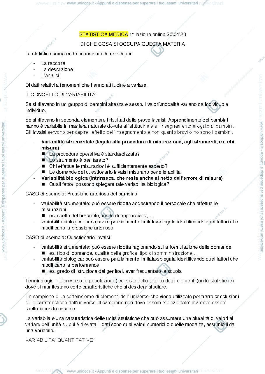 Anteprima pagina 1 — Statistica medica 