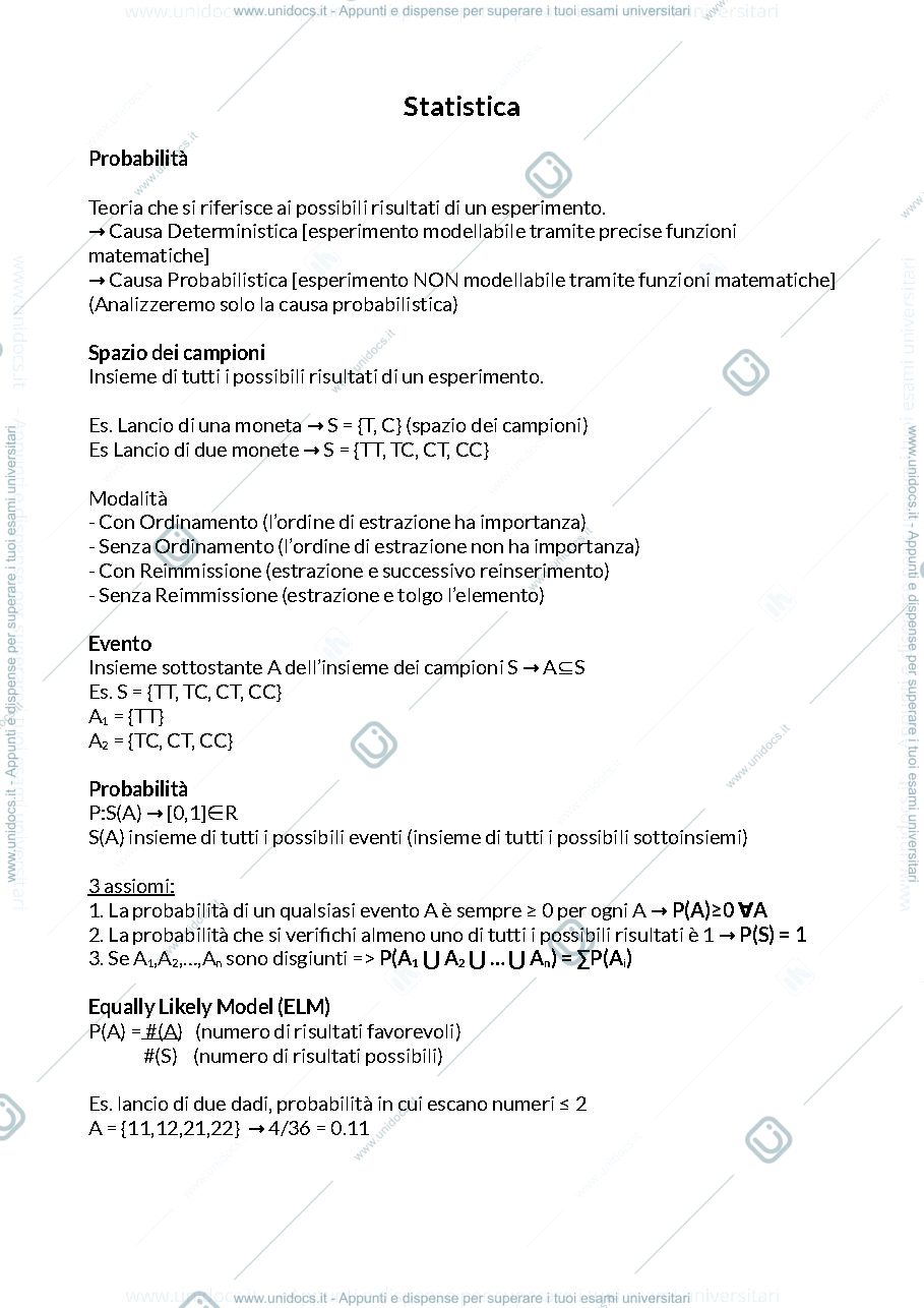 Anteprima pagina 1 — Riassunto Statistica Numerica