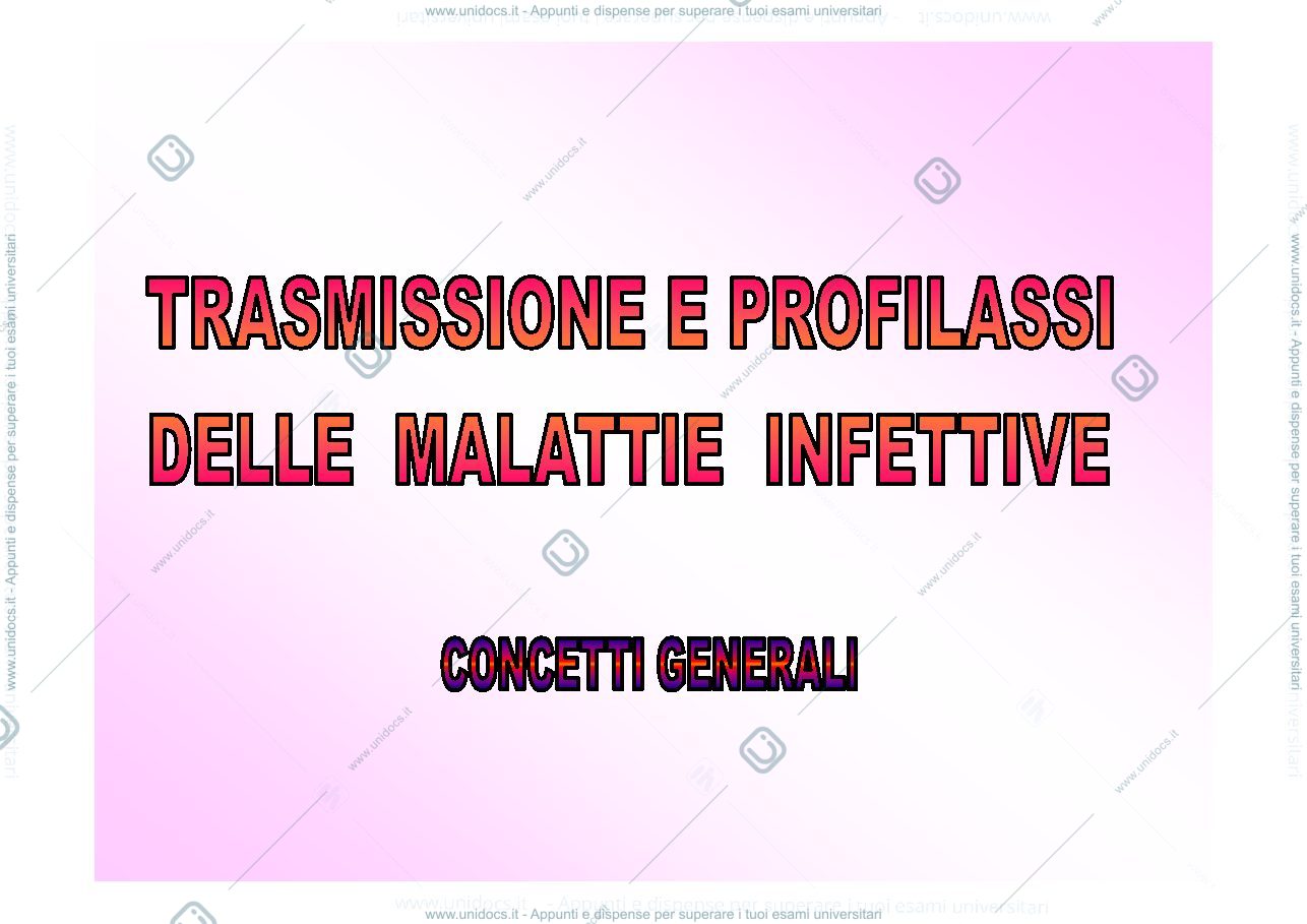 Anteprima pagina 1 — trasmissione e profilassi delle malattia infettive