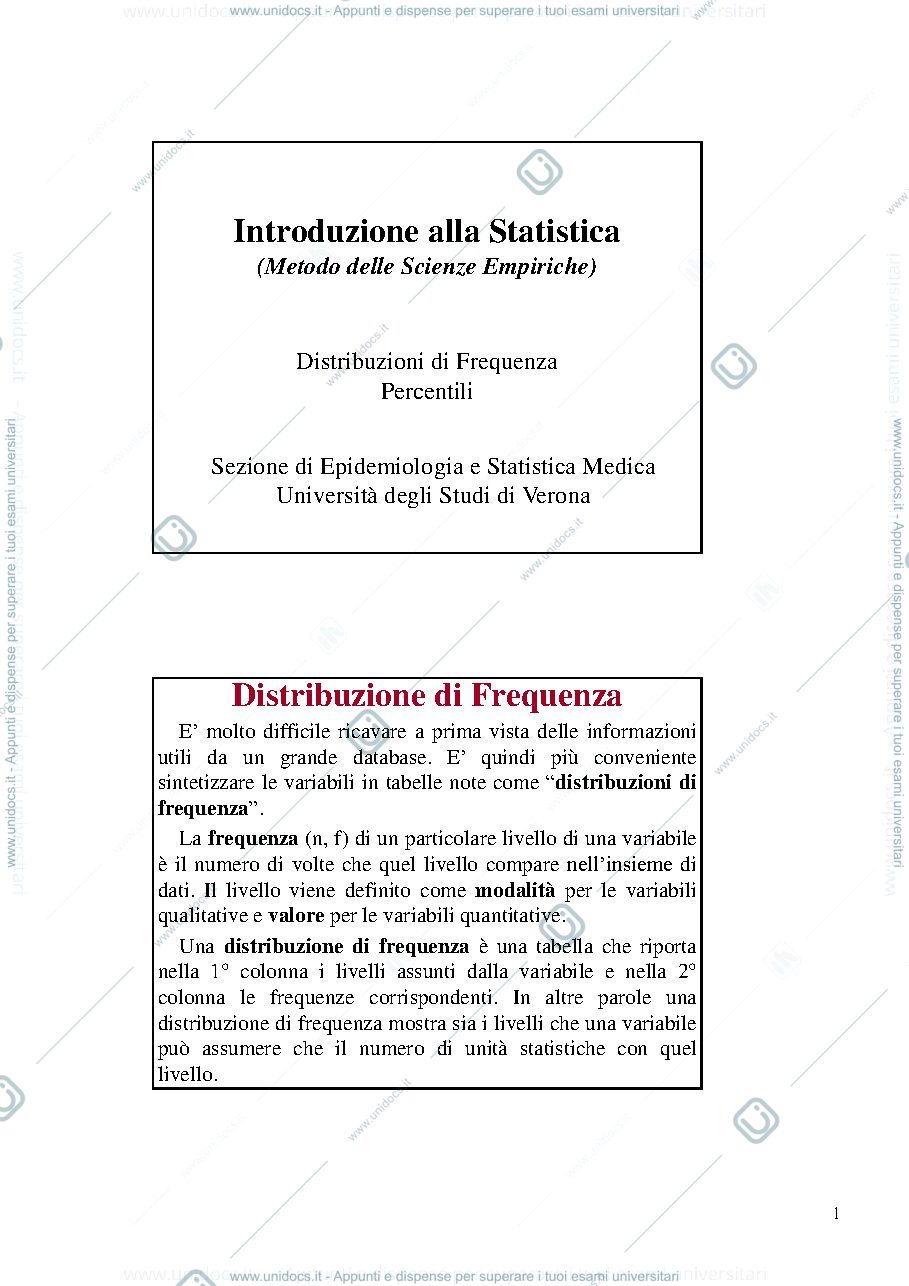 Anteprima pagina 1 — distribuzione di frequenza
