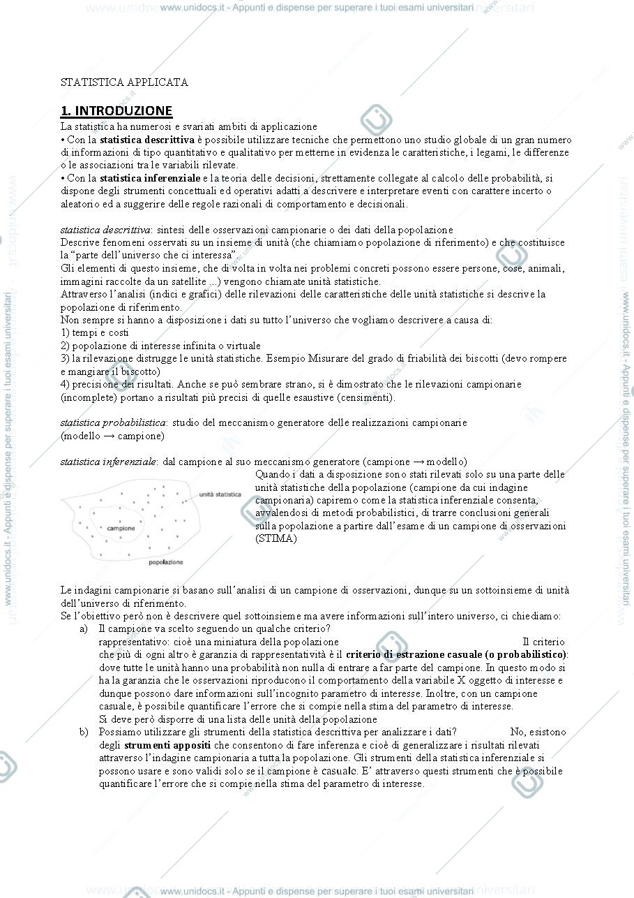 Anteprima pagina 1 — statistica applicata