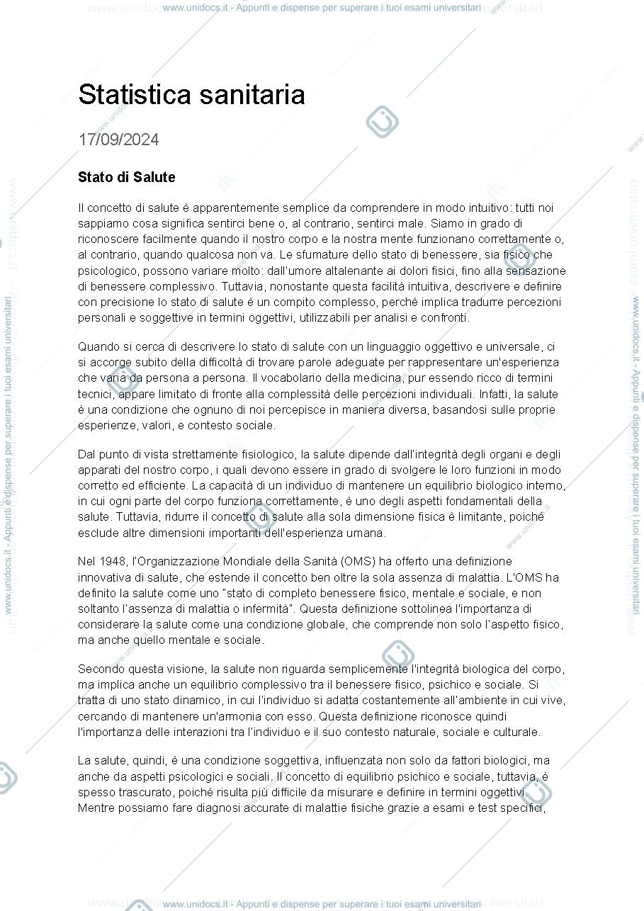 Anteprima pagina 1 — Riassunti Statistica Sanitaria