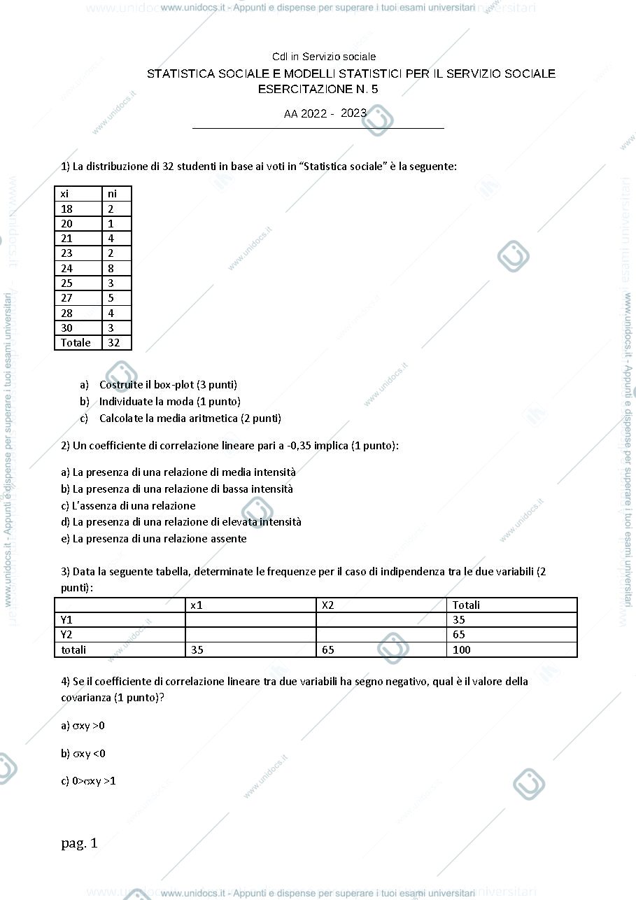 Anteprima pagina 1 — Statistica sociale