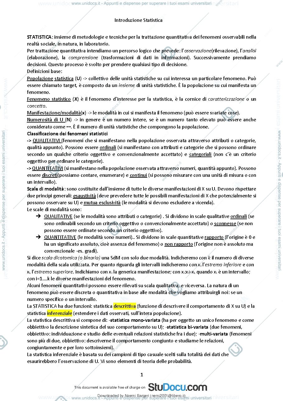 Anteprima pagina 2 — riassunti statistica