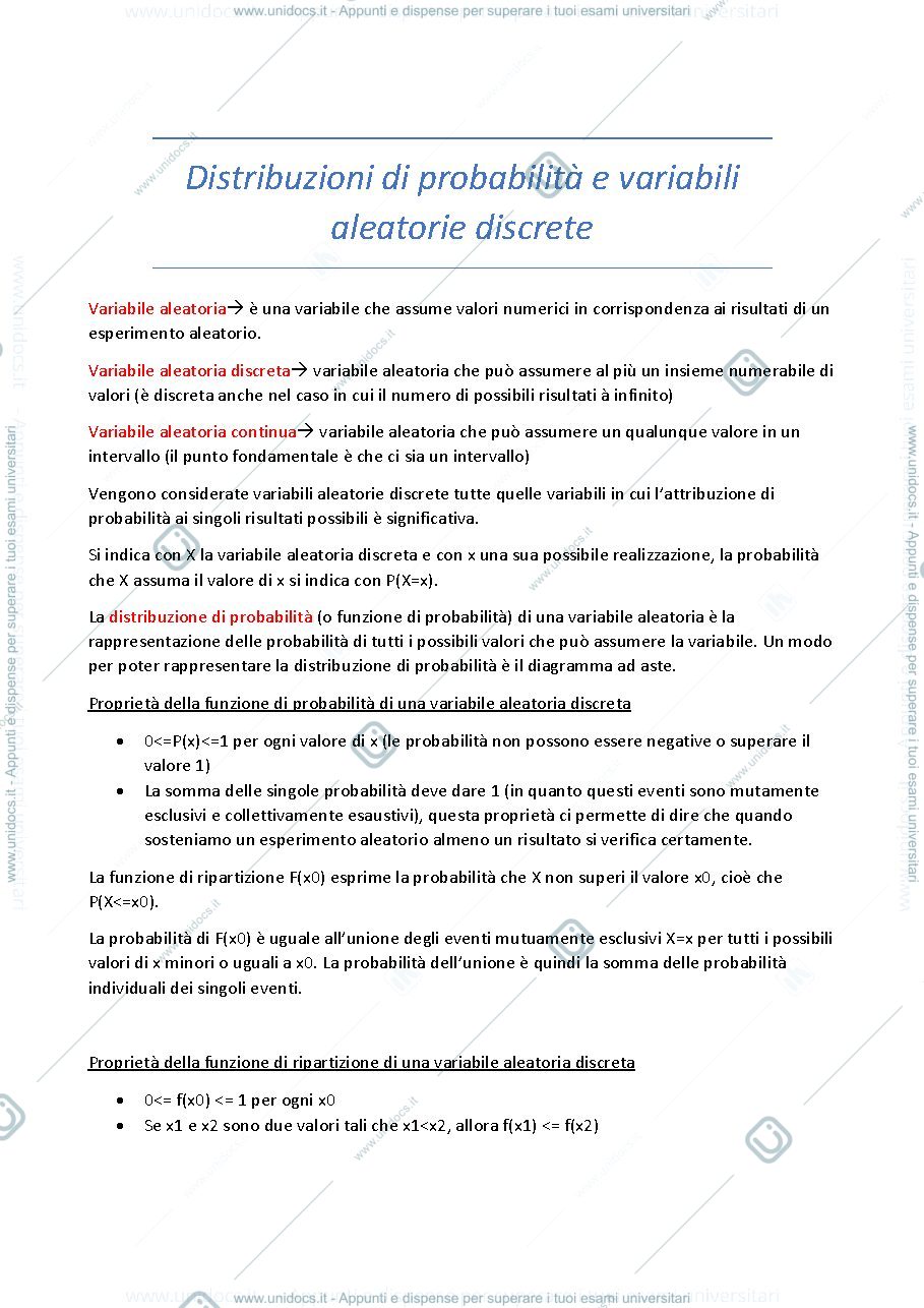 Anteprima pagina 1 — 5 Distribuzioni di probabilità e variabili aleatorie discrete