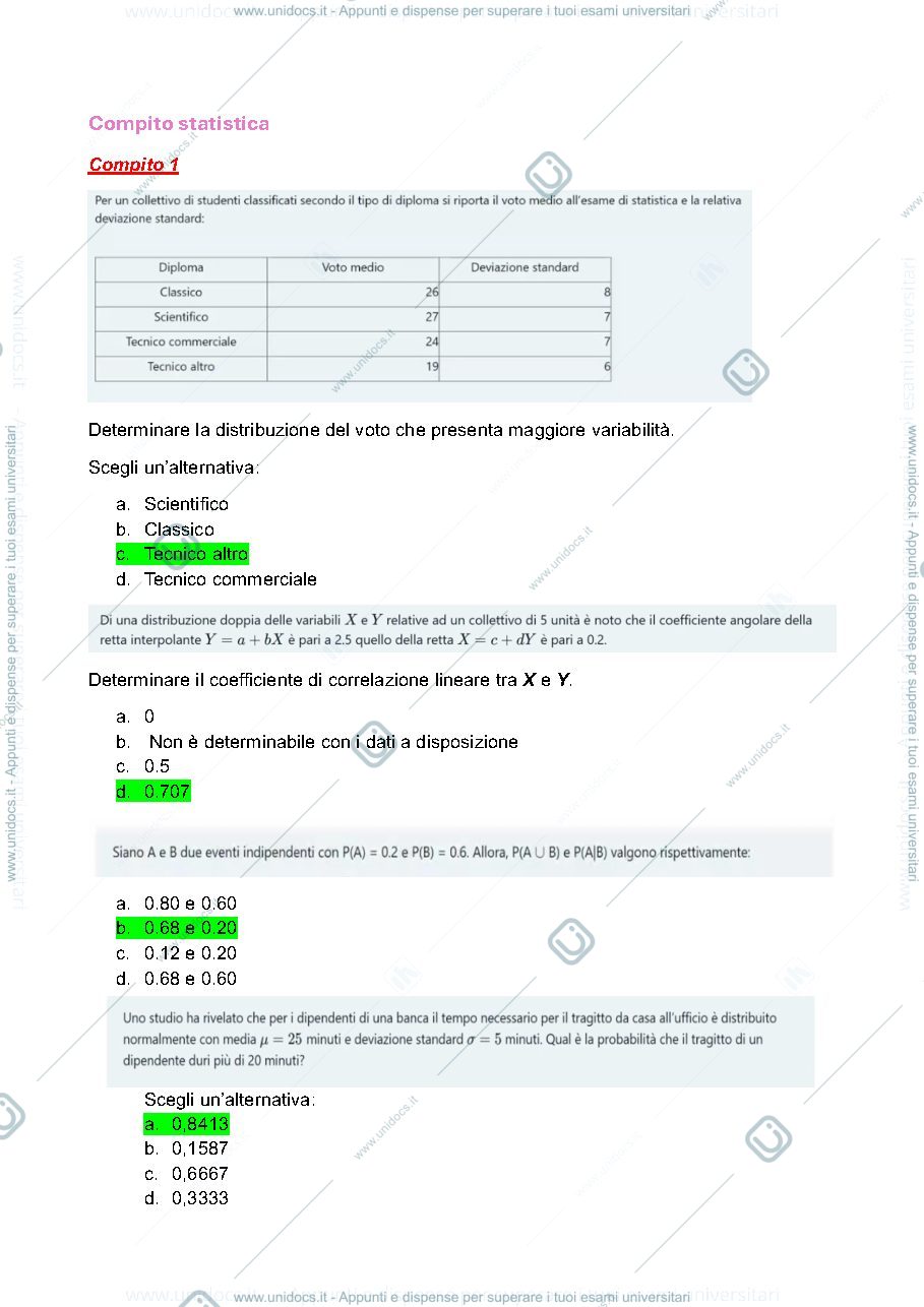 Anteprima pagina 1 — Compito statistica
