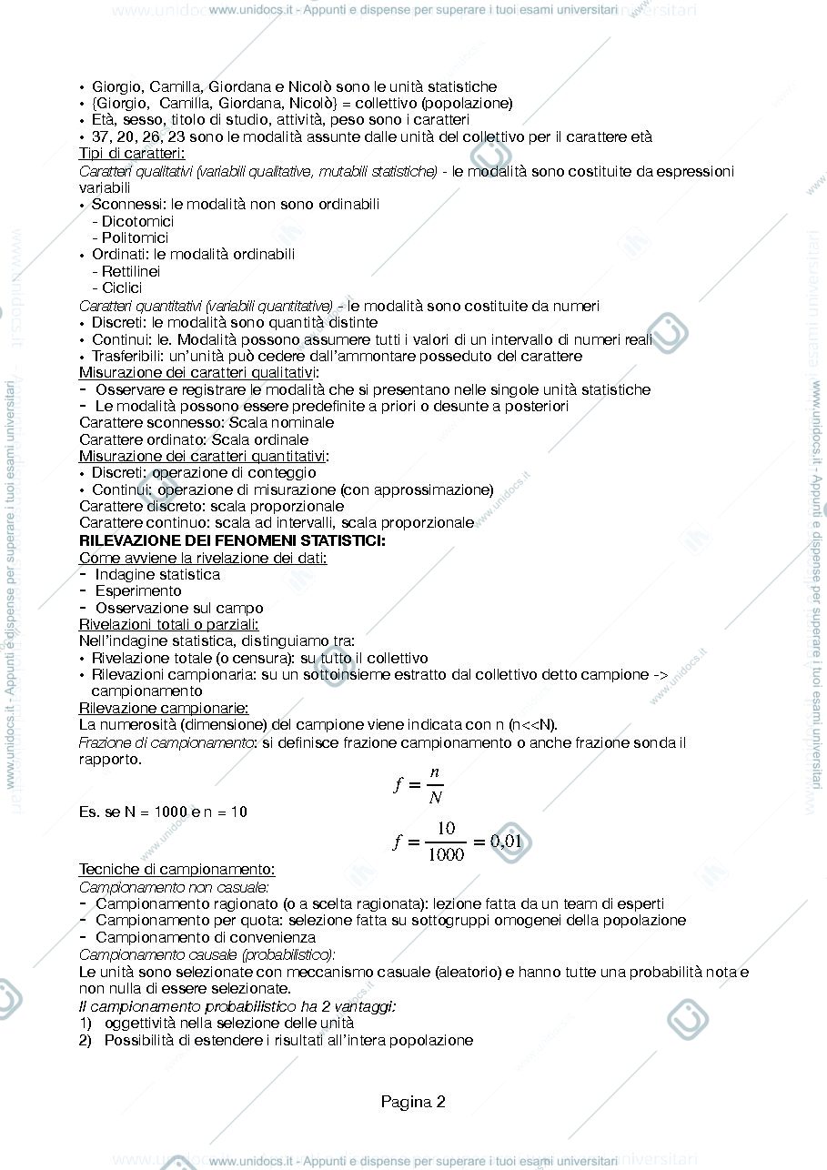 Anteprima pagina 2 — Statistica, appunti - MASSARI