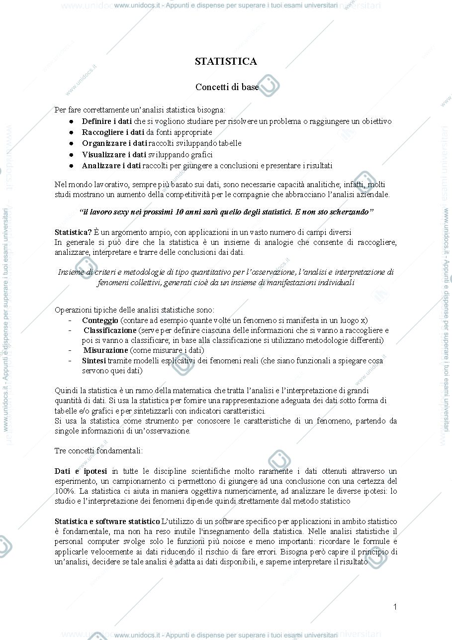 Anteprima pagina 1 — statistica appunti 