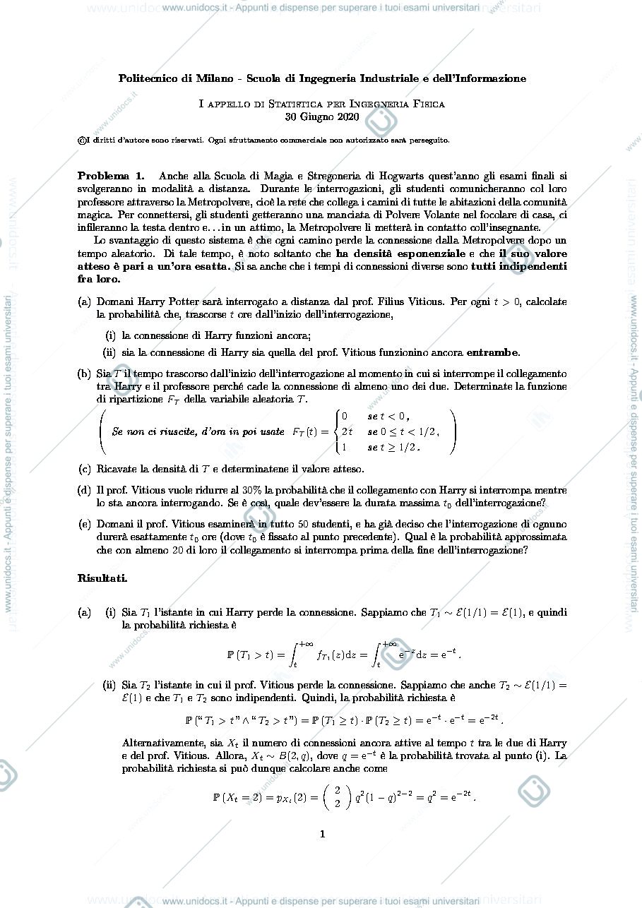 Anteprima pagina 1 — tema d'esame 30/06/2020