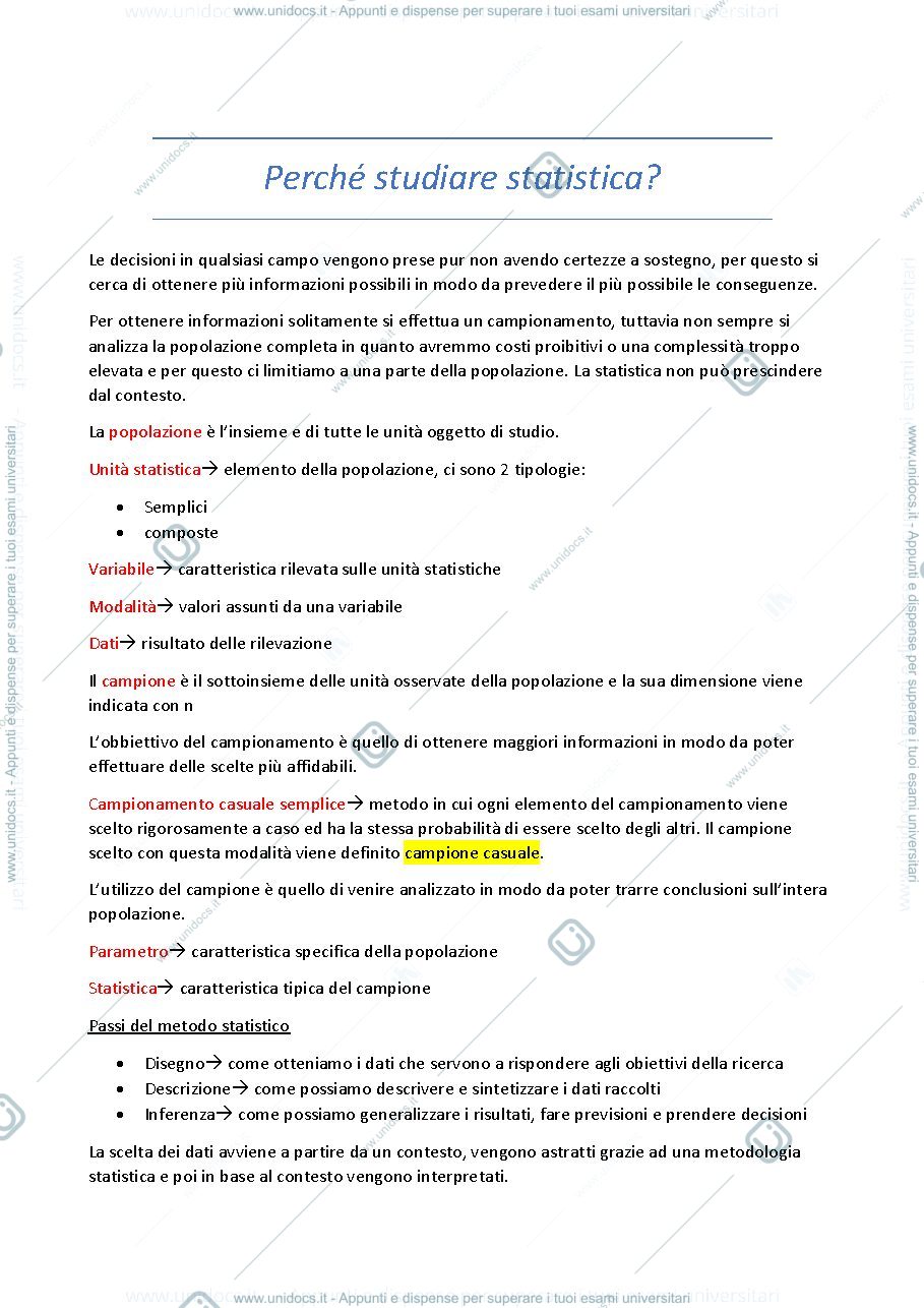 Anteprima pagina 1 — 1 Perché studiare statistica