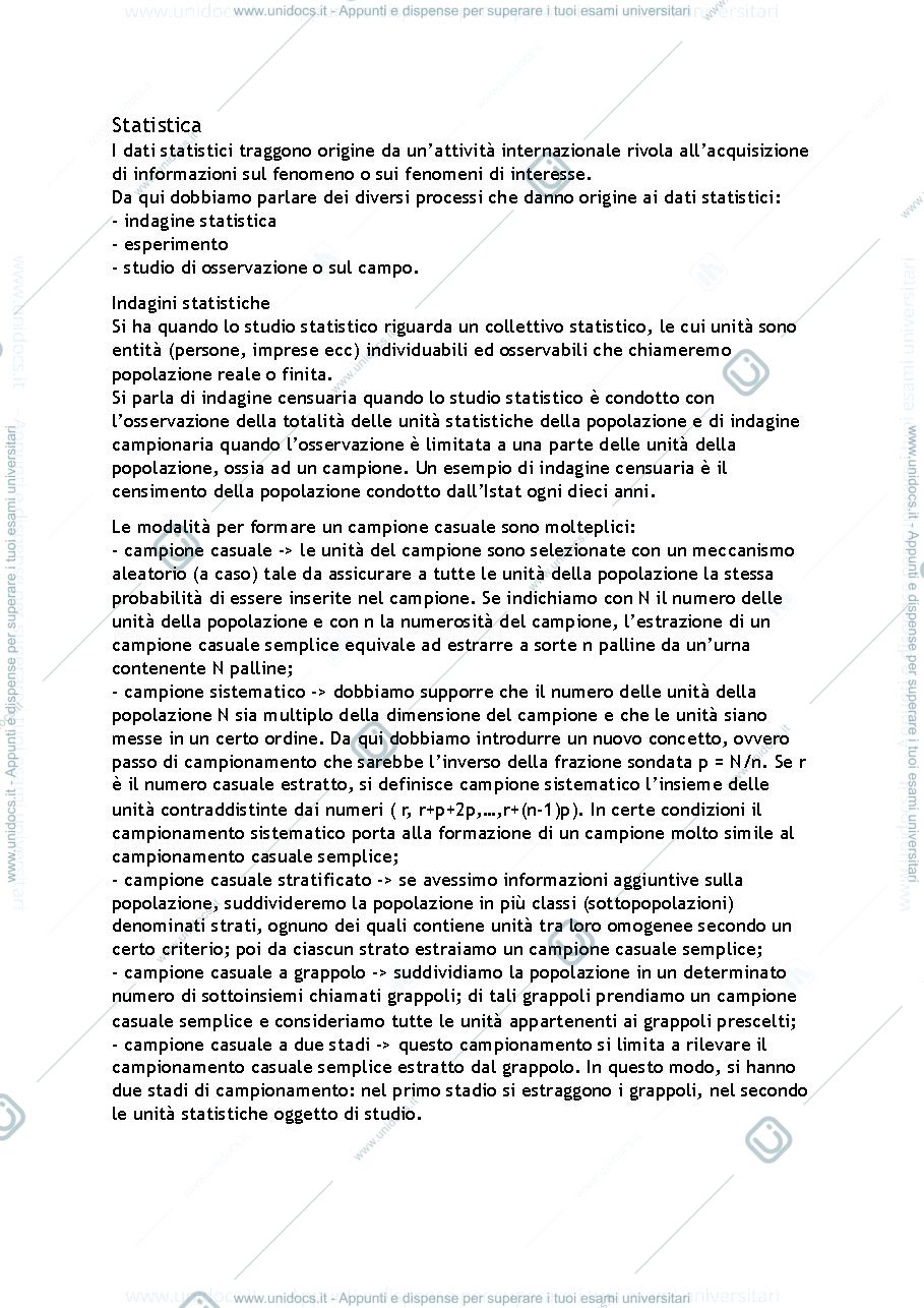 Anteprima pagina 1 — Riassunti Statistica, POLETTINI