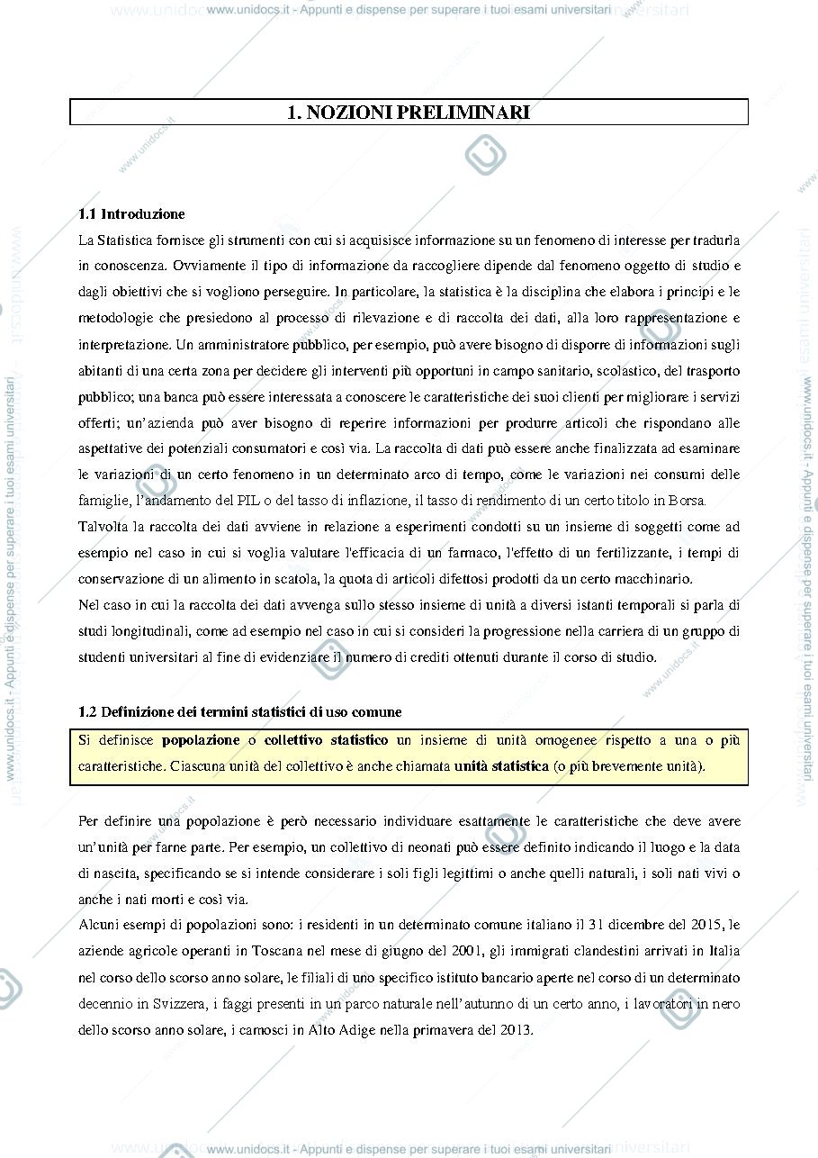Anteprima pagina 1 — Statistica descrittiva