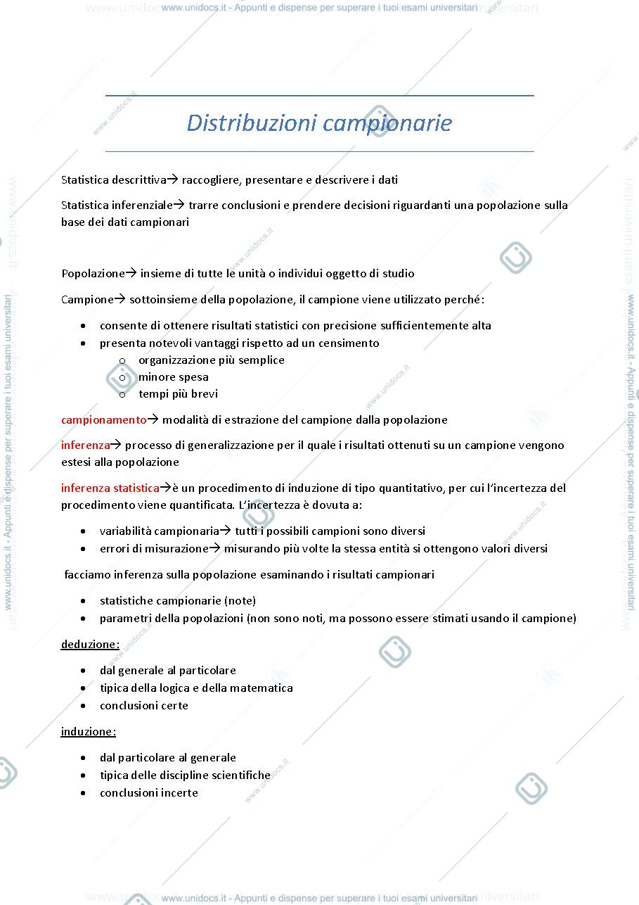 Anteprima pagina 1 — 7 distribuzioni campionarie