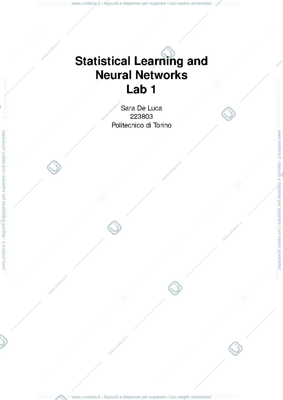 Anteprima pagina 1 — Statistical Learning and Neural Network lab
