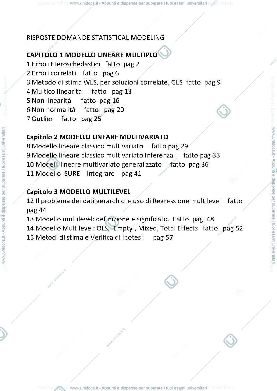 Anteprima pagina 1 — Appunti statistical modeling