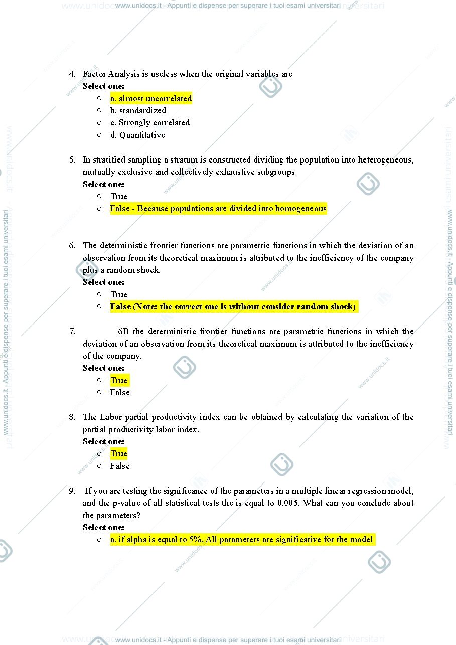 Anteprima pagina 2 — Domande esame Statistics for business decision making 