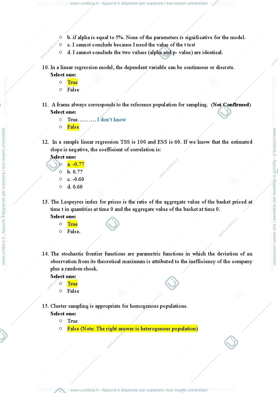 Anteprima pagina 3 — Domande esame Statistics for business decision making 
