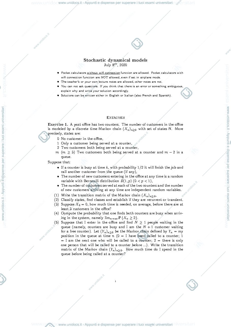 Anteprima pagina 1 — Past exams till 2020