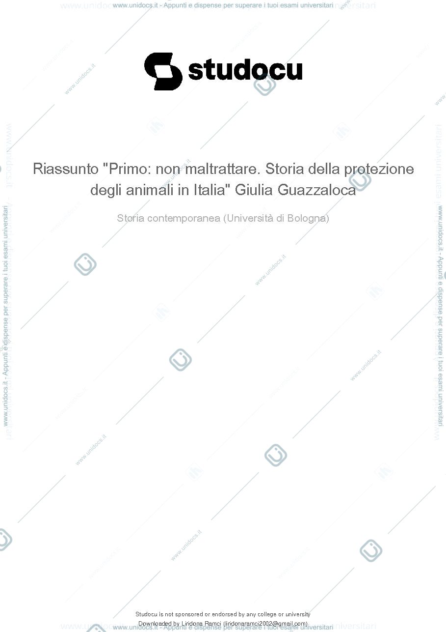 Anteprima pagina 1 — riassunto libro ‘primo: non maltrattare, stori della protezione degli animali in Italia’, di Guazzaloca 