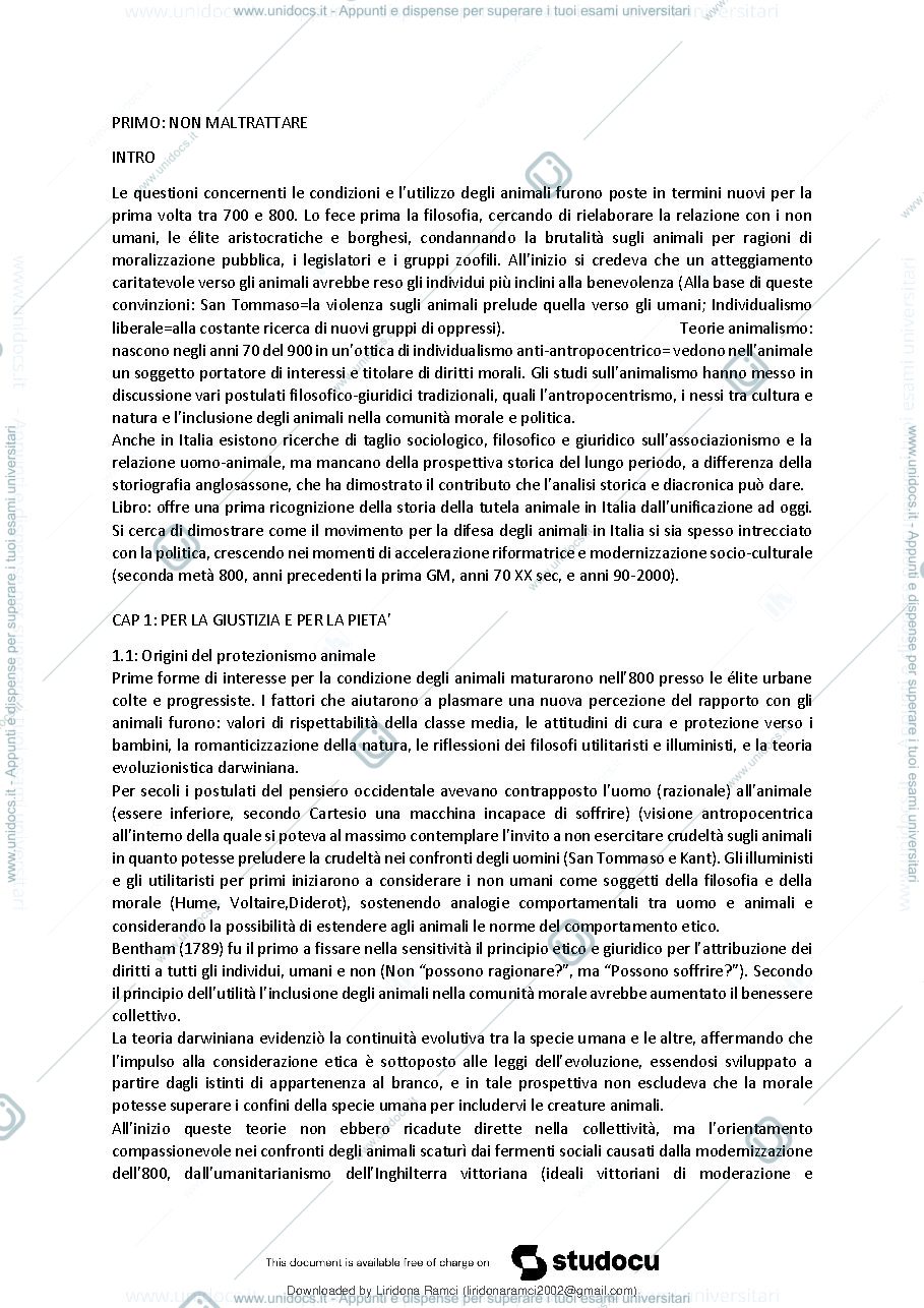 Anteprima pagina 2 — riassunto libro ‘primo: non maltrattare, stori della protezione degli animali in Italia’, di Guazzaloca 