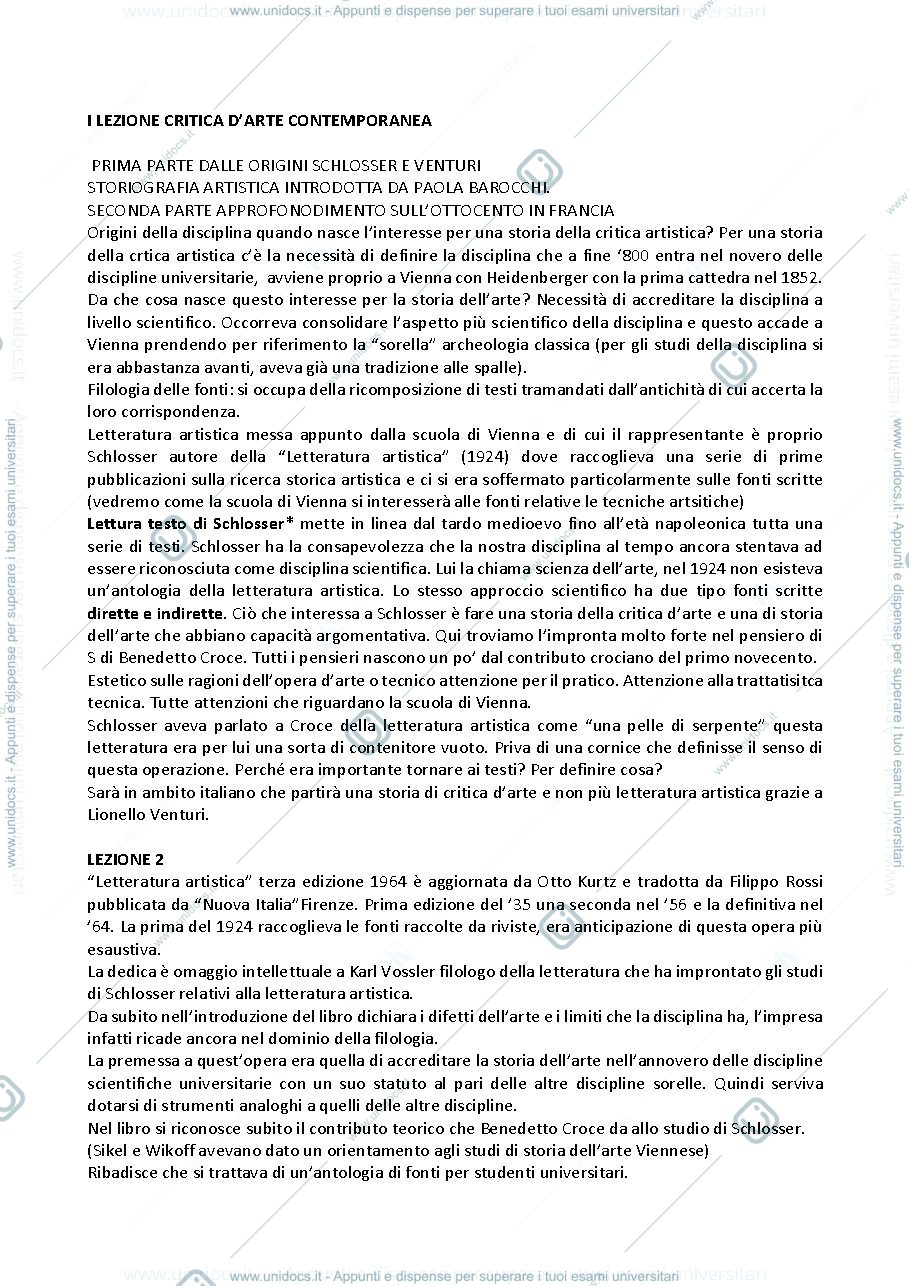 Anteprima pagina 1 — Storia della critica d'arte 