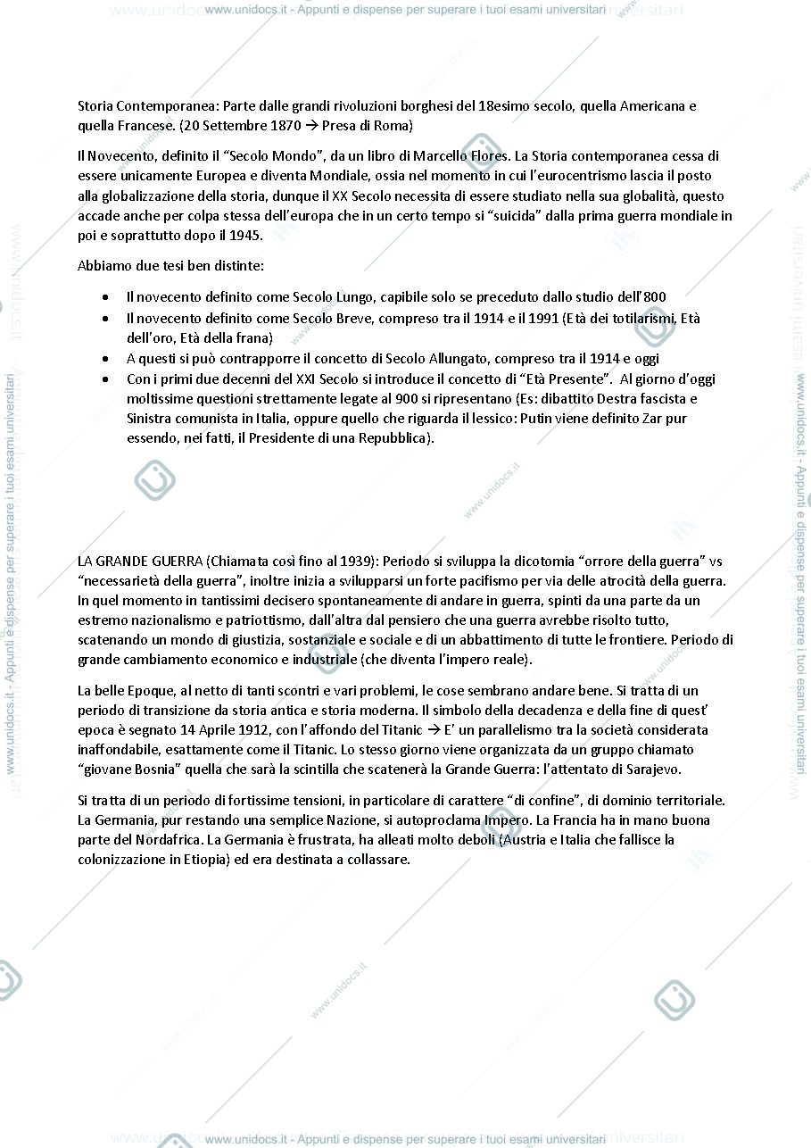 Anteprima pagina 1 — Prima lezione Storia Contemporanea