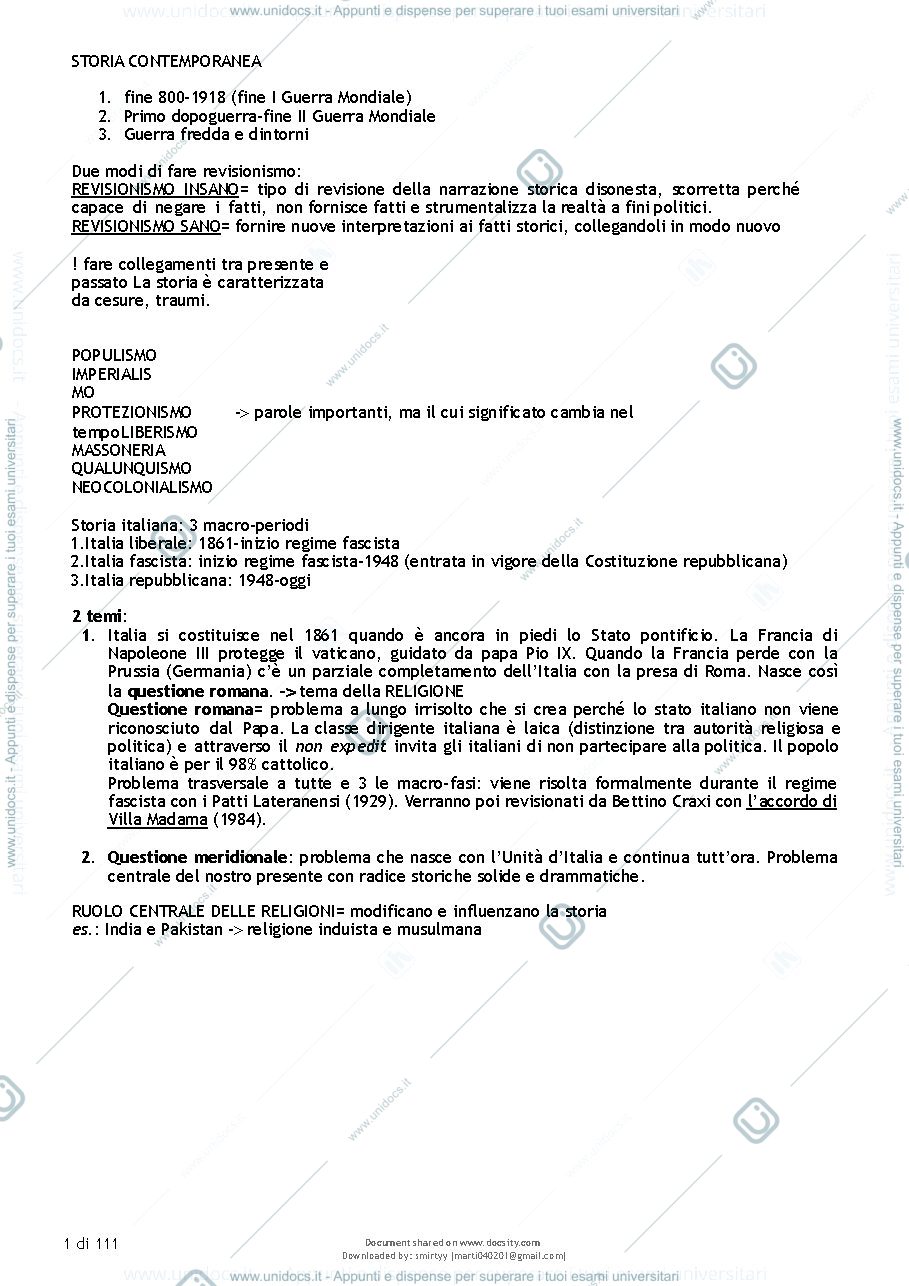 Anteprima pagina 1 — Storia contemporanea 