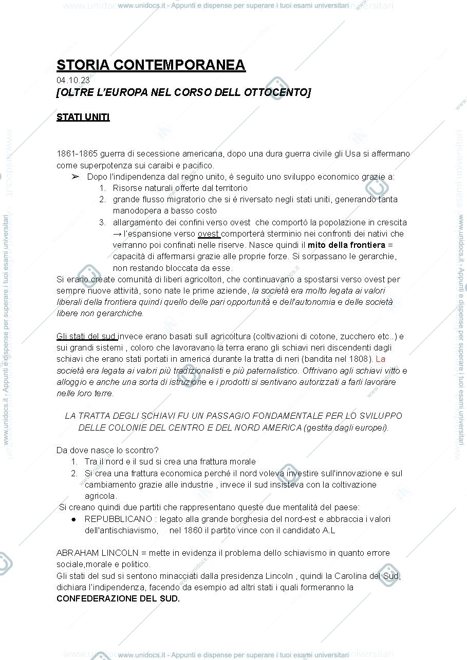 Anteprima pagina 1 — appunti di storia contemporanea dall' 1800 alla seconda guerra mondiale 
