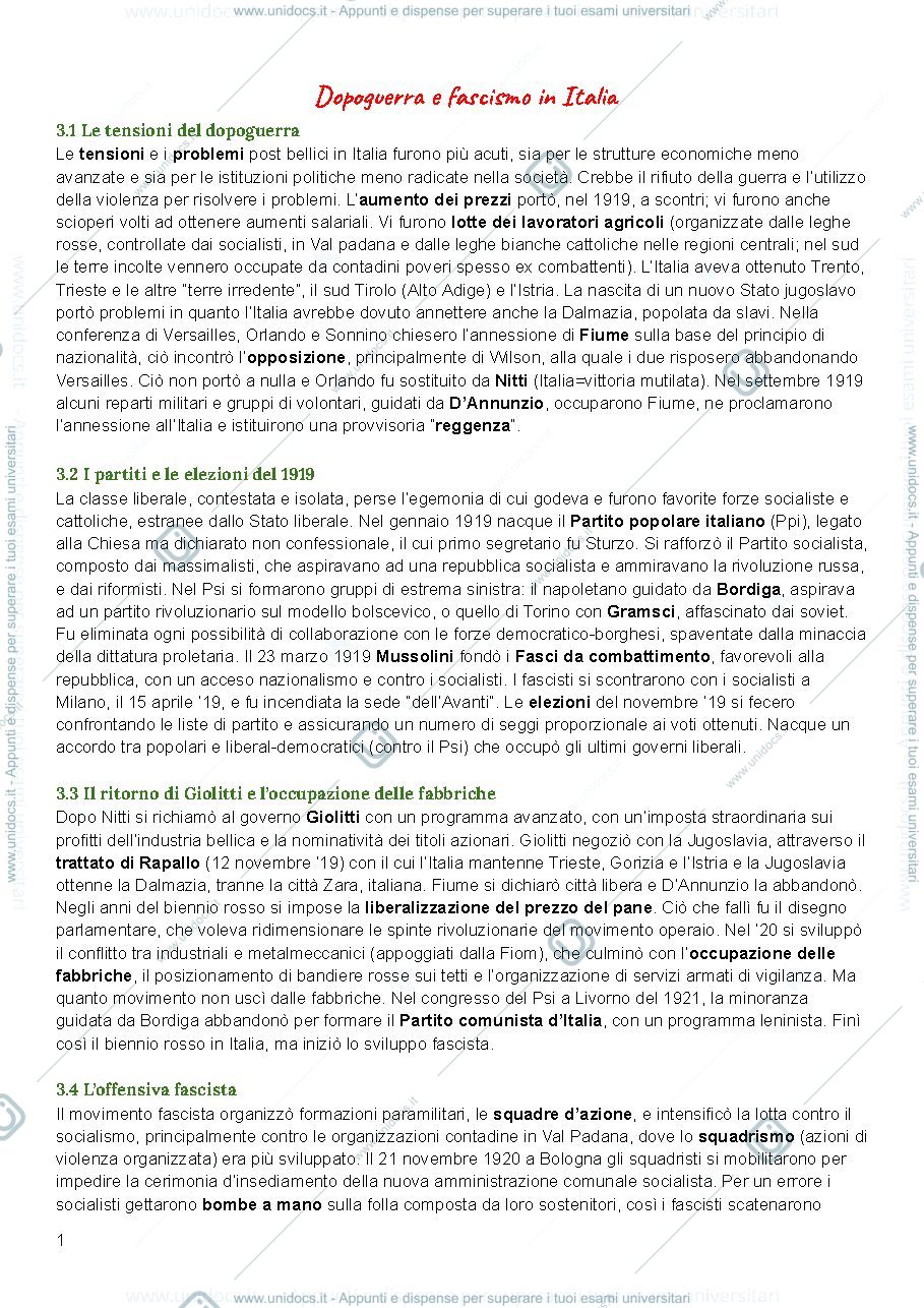 Anteprima pagina 1 — Storia contemporanea 