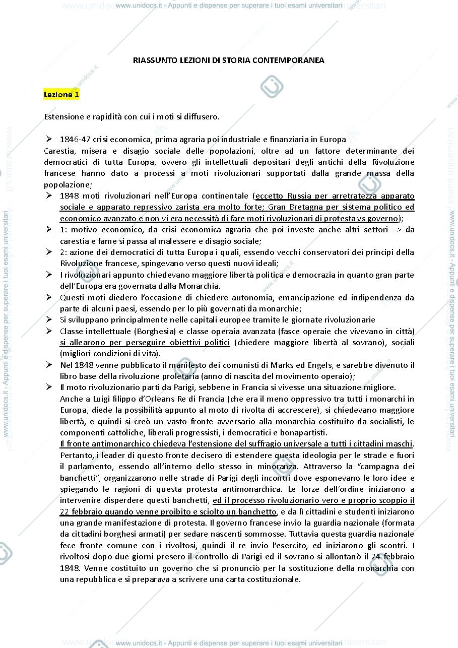 Anteprima pagina 1 — Riassunti storia contemporanea