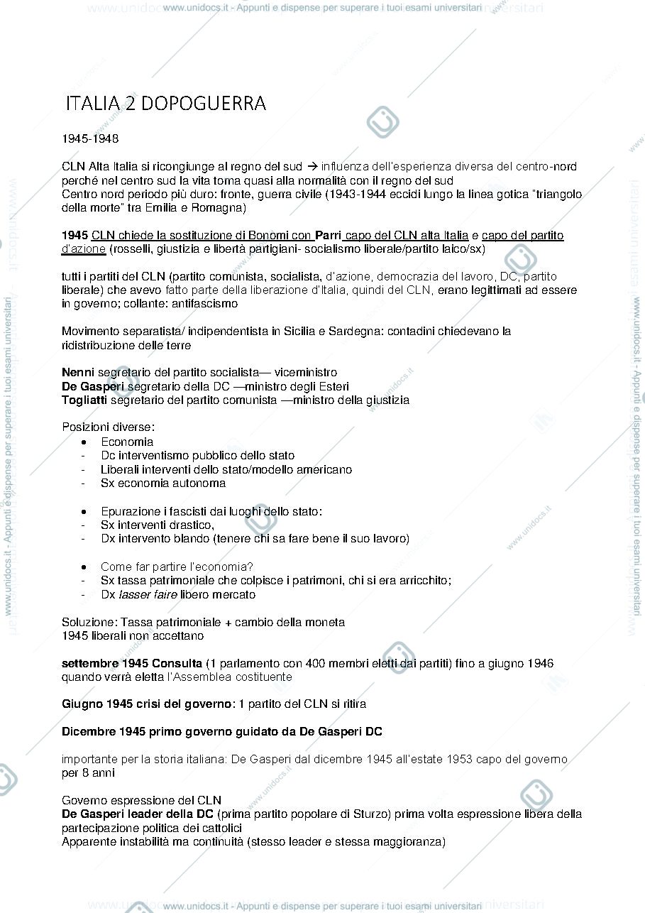 Anteprima pagina 1 — Storia contemporanea dal 1945 ai giorni nostri