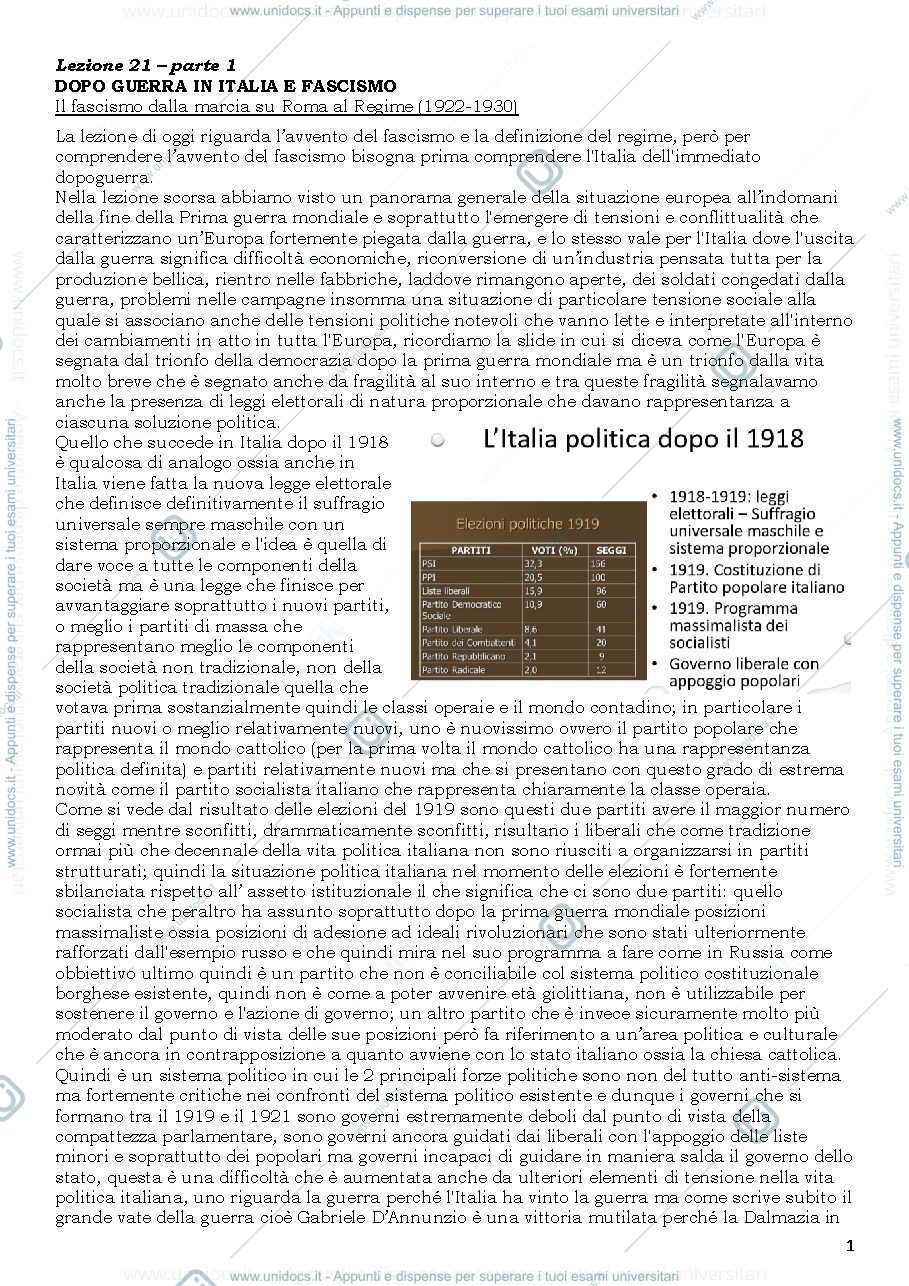 Anteprima pagina 1 — PRIMO DOPO GUERRA E FASCISMO 