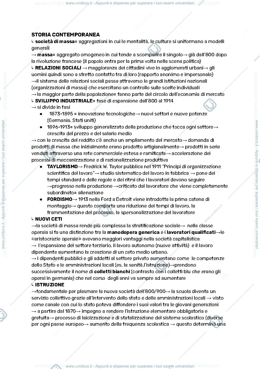 Anteprima pagina 1 — appunti lezione storia contemporanea 