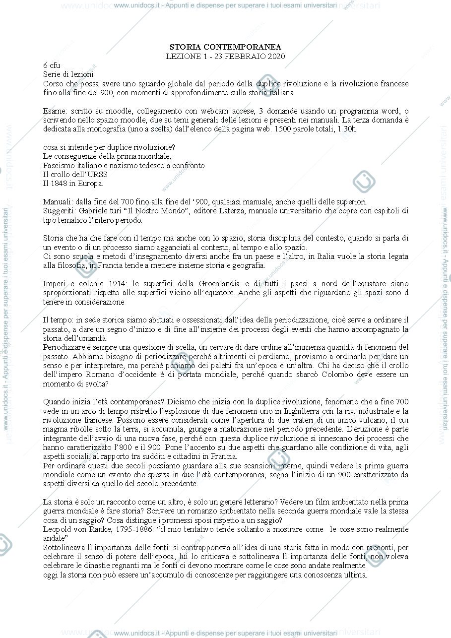 Anteprima pagina 1 — storia contemporanea