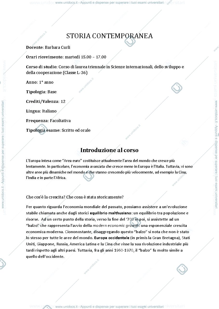 Anteprima pagina 1 — Storia contemporanea 