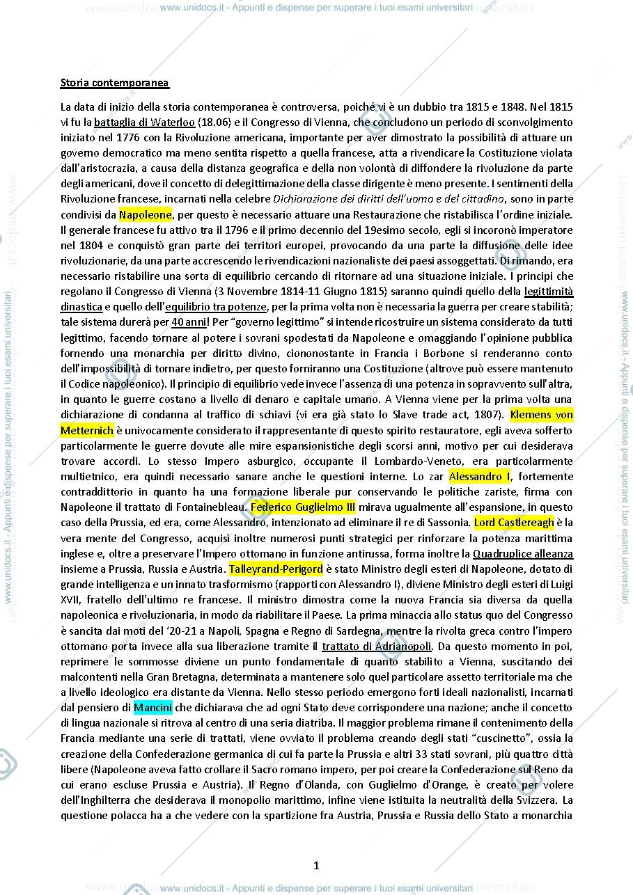 Anteprima pagina 1 — Storia contemporanea