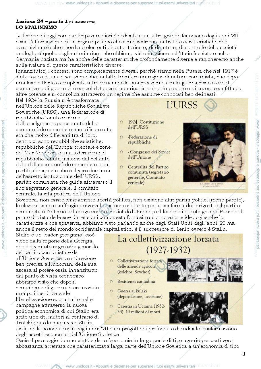 Anteprima pagina 1 — Lo Stalinismo 
