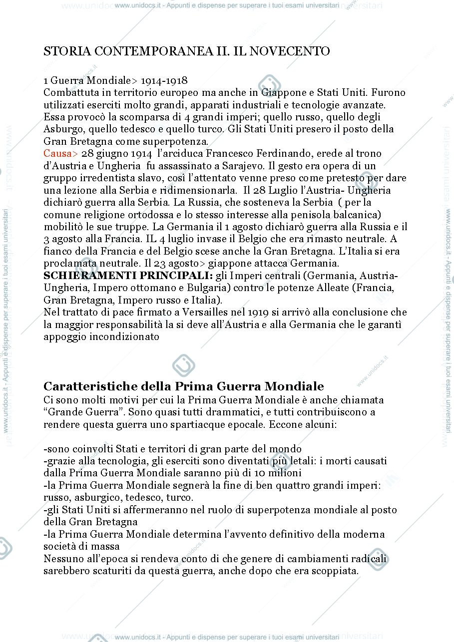 Anteprima pagina 1 — riassunto storia contemporanea 