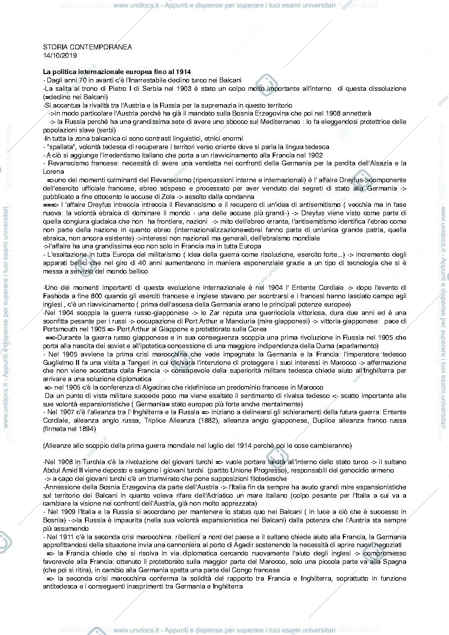 Anteprima pagina 1 — Storia contemporanea Prof. Edallo 