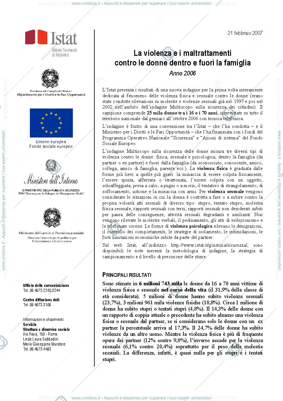 Anteprima pagina 1 — "La violenza e i maltrattamenti contro le donne dentro e fuori la famiglia" (Cavarocchi/Guarnieri)
