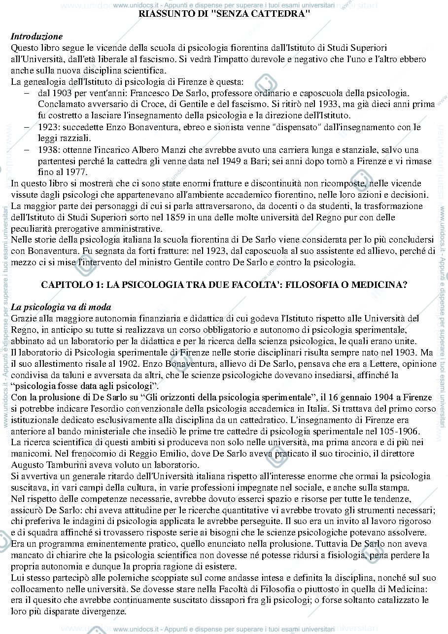 Anteprima pagina 1 — Riassunto de "Senza Cattedra".