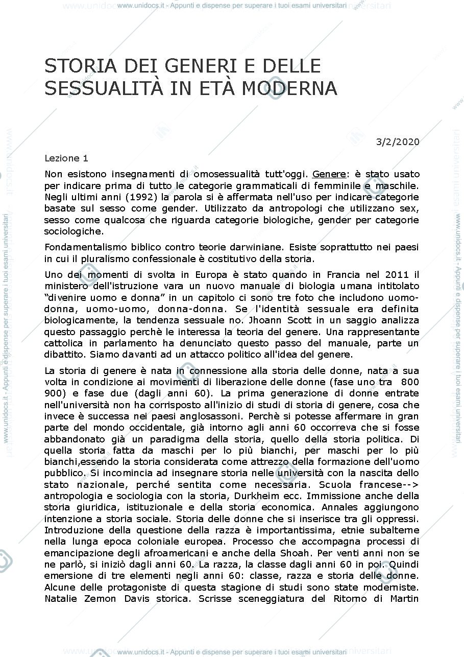 Anteprima pagina 1 — appunti storia dei generi- Lavenia 