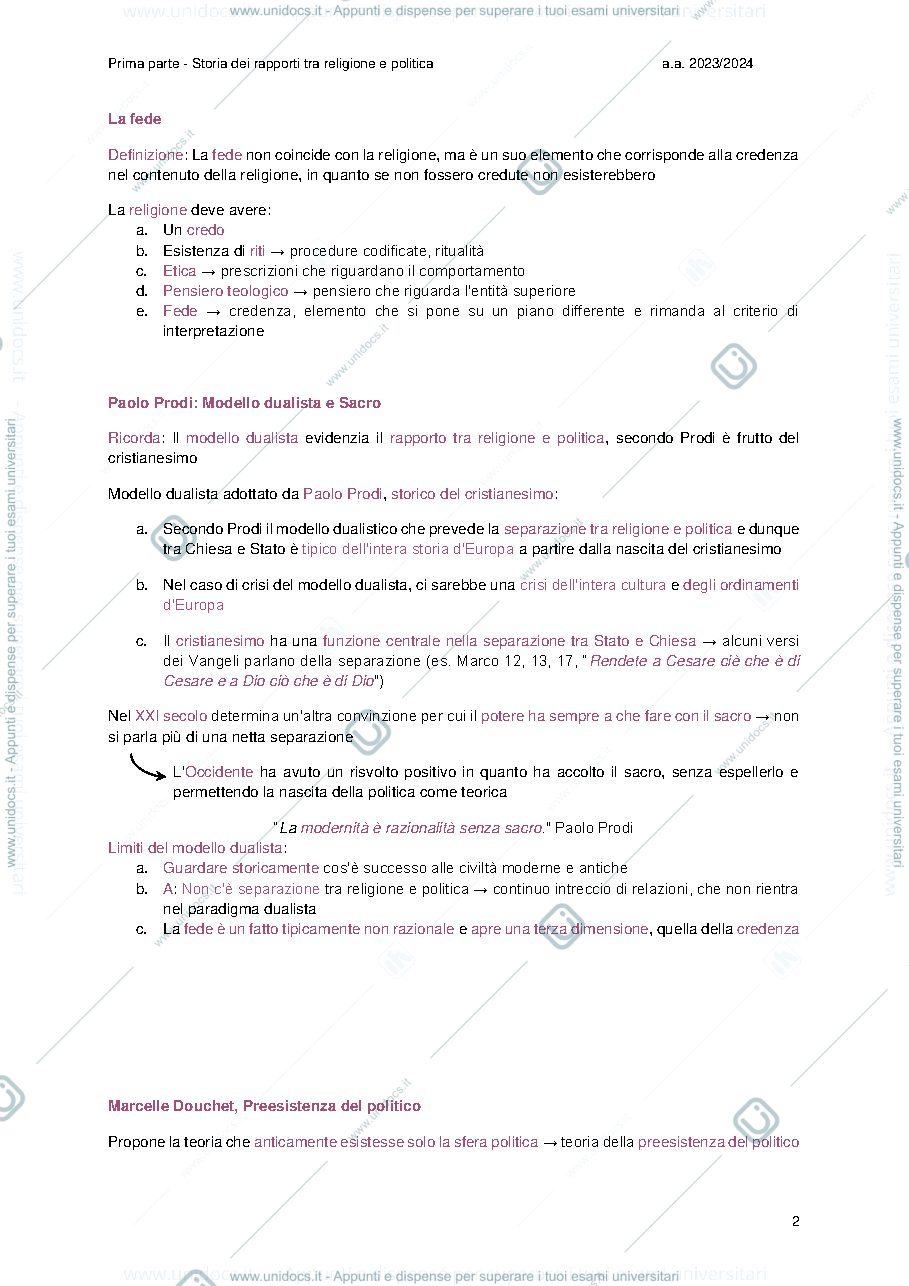 Anteprima pagina 2 — Storia dei rapporti tra Stato e Chiesa UNIPD