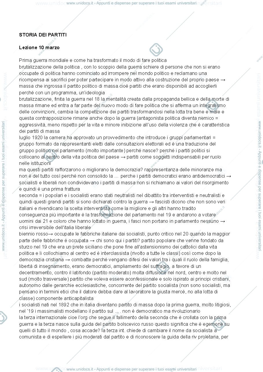 Anteprima pagina 1 — Appunti storia dei sistemi, dei partiti e dei movimenti politici 