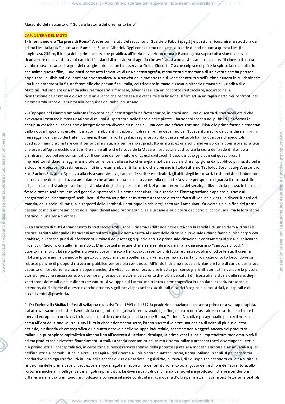 Anteprima pagina 1 — Riassunto storia del cinema italiano