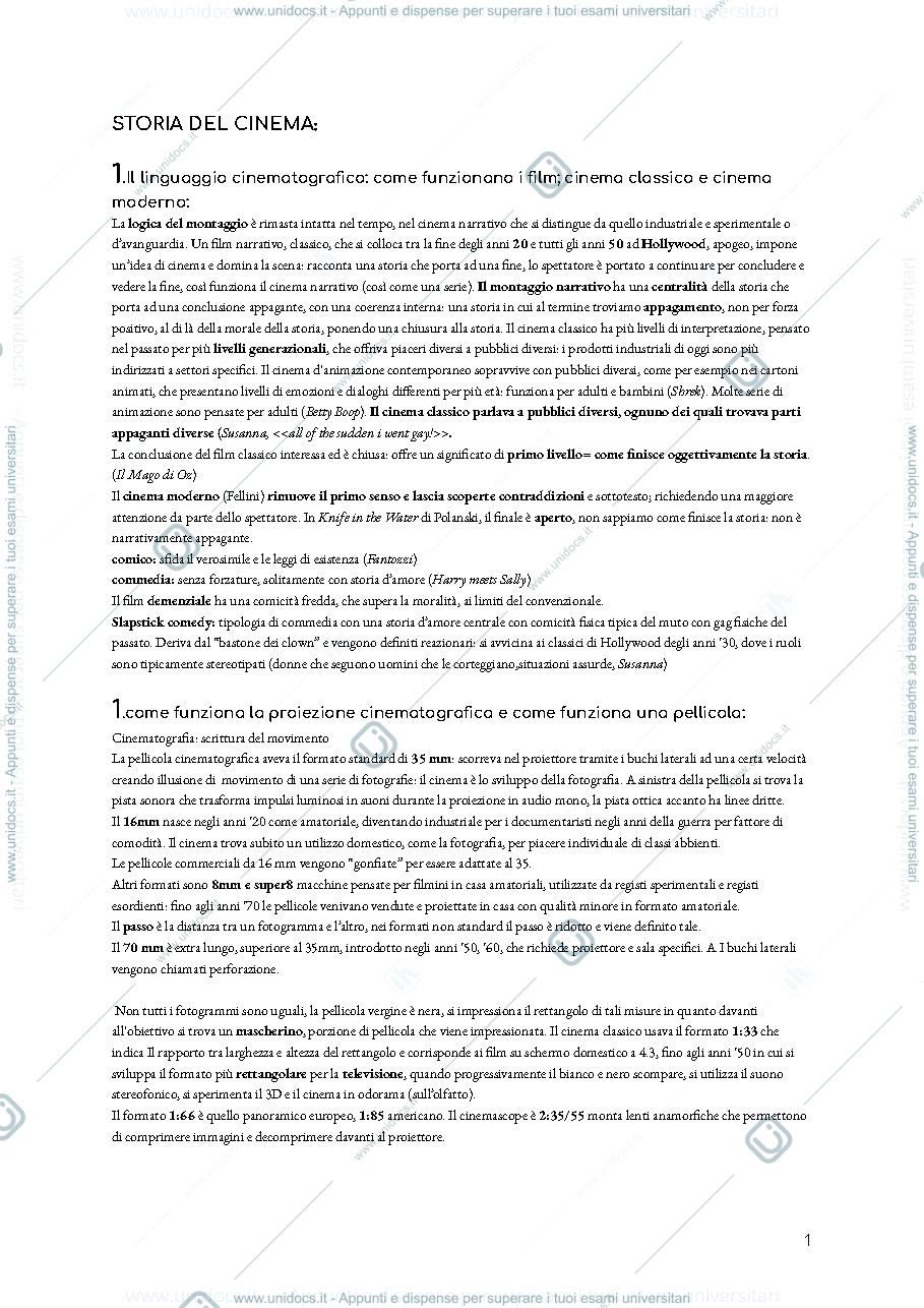 Anteprima pagina 1 — APPUNTI LEZIONI STORIA DEL CINEMA