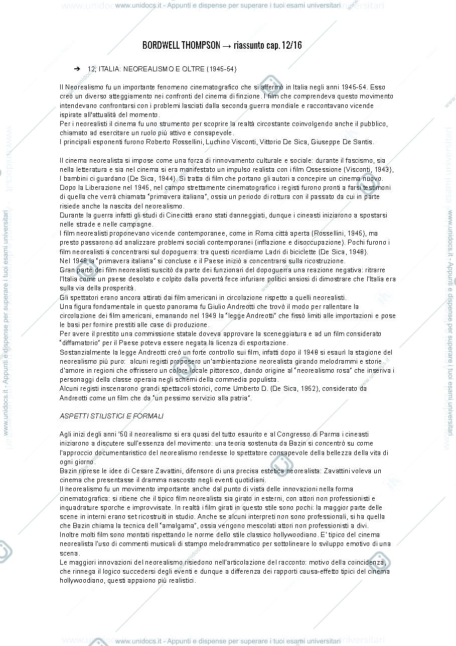 Anteprima pagina 1 — Bordwell Thomson capitoli 12-16