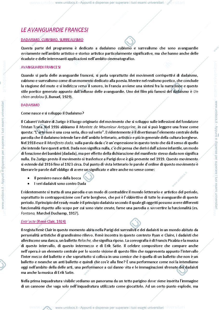 Anteprima pagina 1 — appunti parziali storia del cinema 