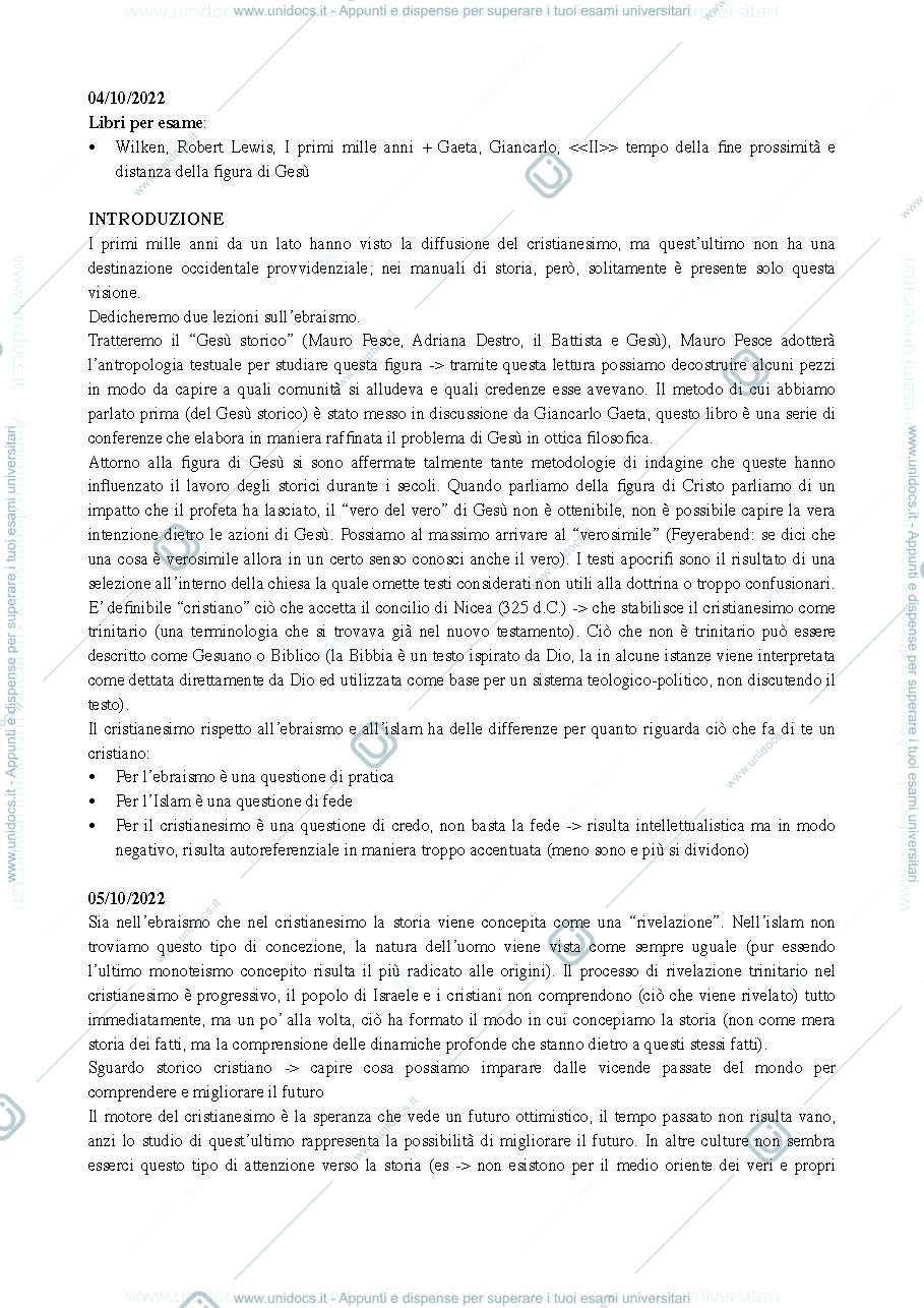 Anteprima pagina 1 — Storia del Cristianesimo