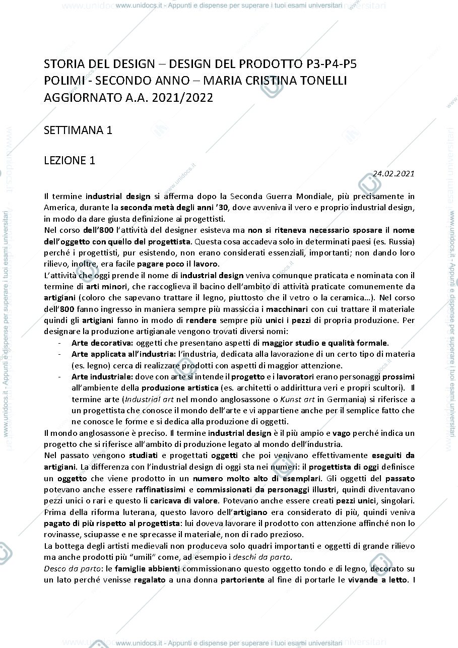 Anteprima pagina 1 — Storia del Design e della Tecnica Completo